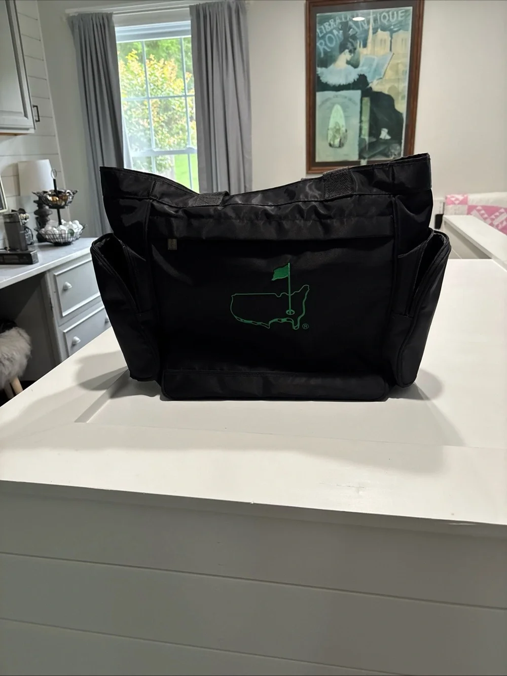 The Master’s officially licensed Black Tote Bag with Green Golf Flag Logo
